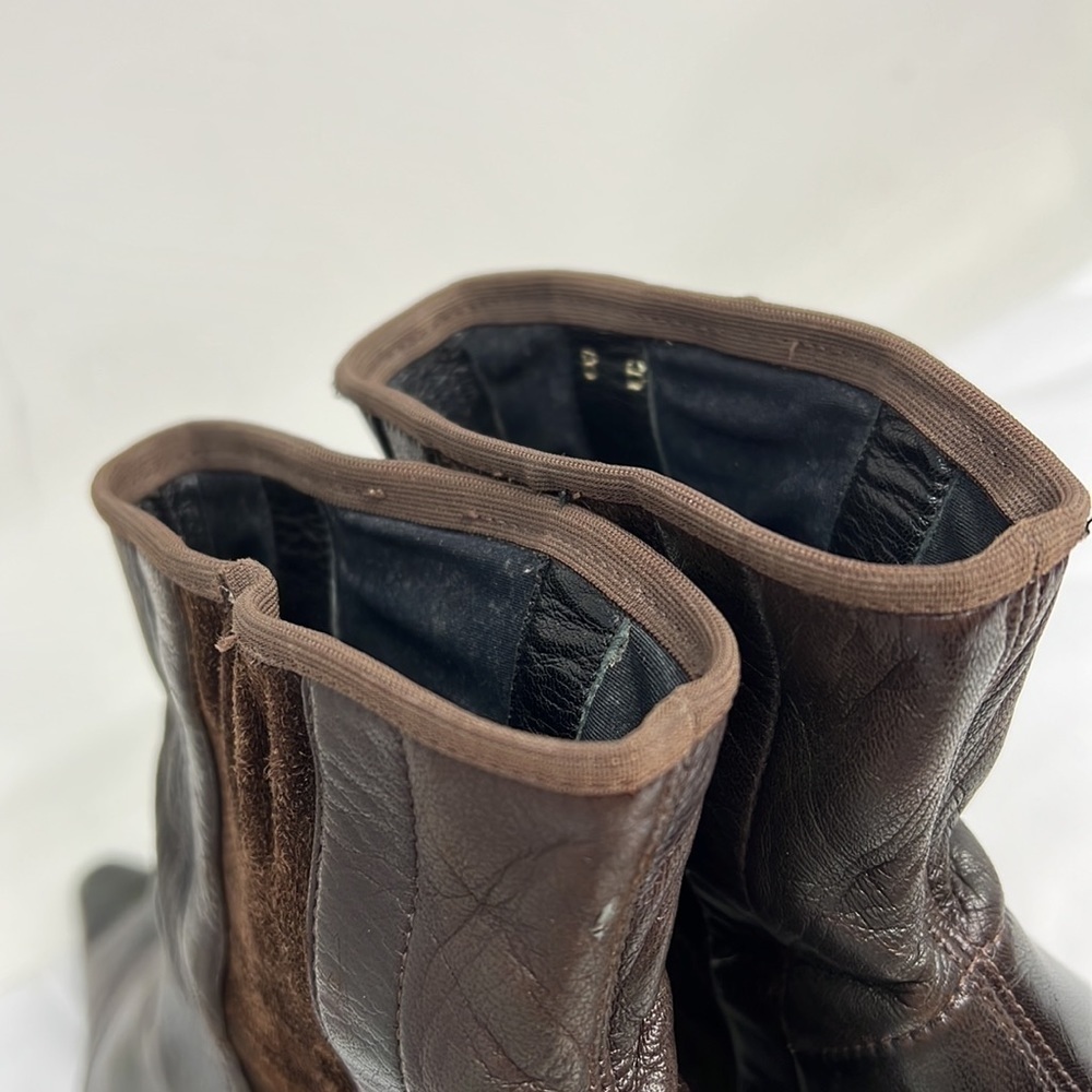 Chanel Sz 8 Brown Leather Croc and Suede Ankle Length Sock Kitten Heel Boots - Picture 8 of 16
